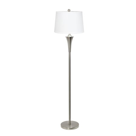 Lalia Home 3pc Metal Lamp Set 2 Table Lamps, 1 Floor Lamp White Shades and Brushed Nickel Finish LHS-1008-BN